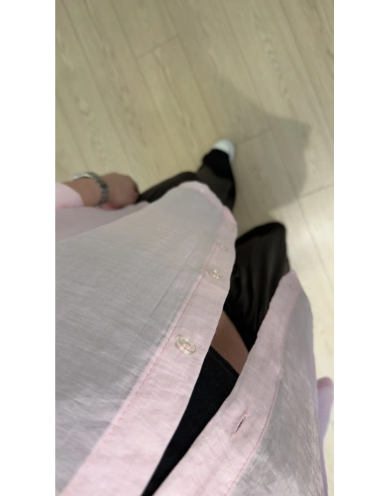 Pudra Rengi Oversize Yarım Kollu Gömlek