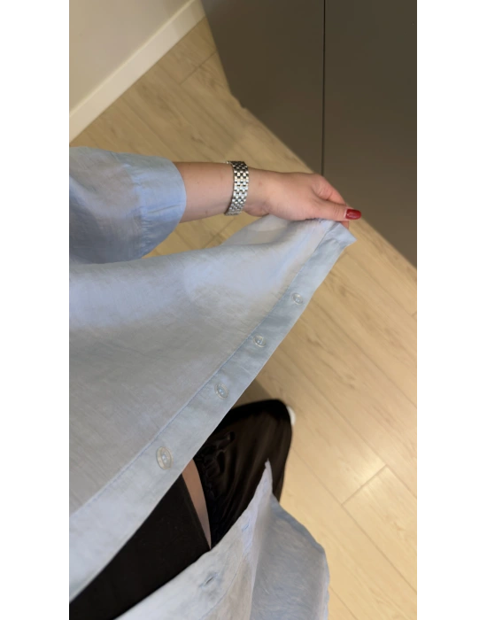 Bebe Mavi Oversize Yarım Kollu Gömlek