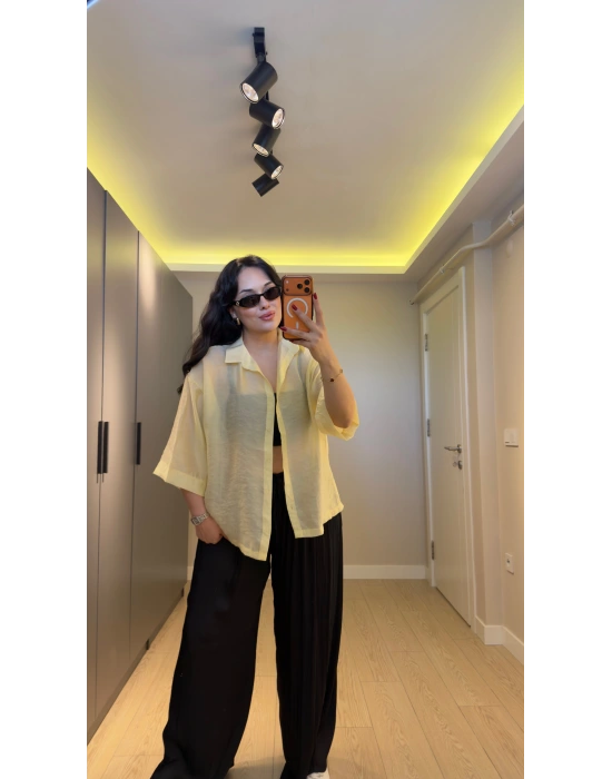Sarı Oversize Yarım Kollu Gömlek