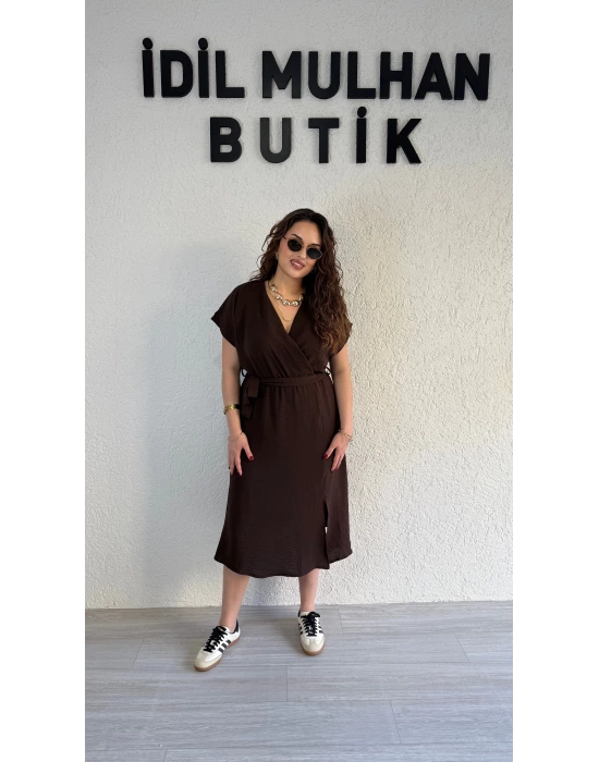 Acı Kahve Aerobin Kumaş Kuşaklı Elbise