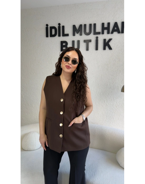 Acı Kahve Blazer Yelek