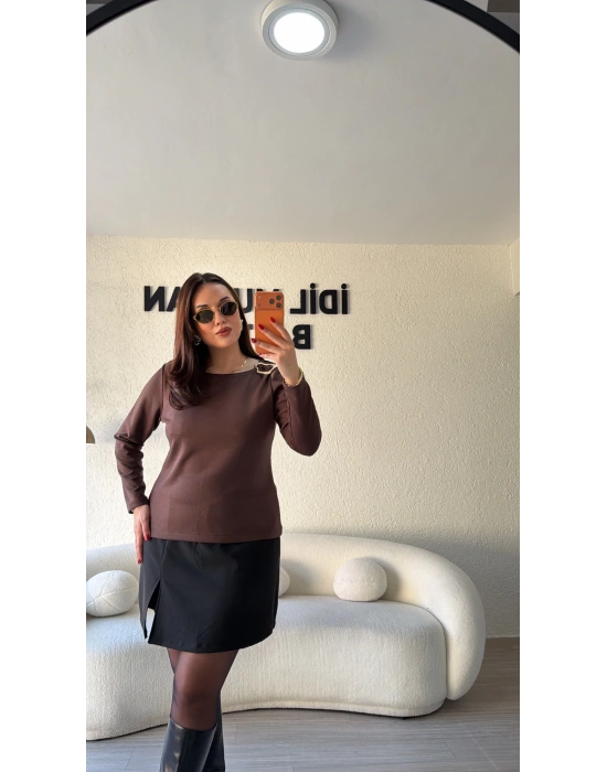 Acı Kahve Omzu Tokalı Oysh Bluz