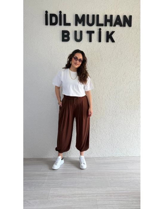 Acı Kahve Pileli Şalvar Pantolon