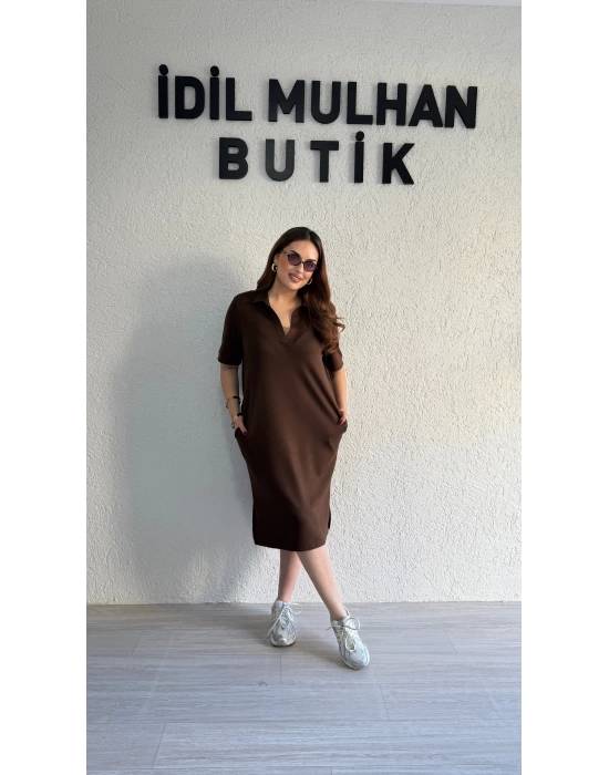 Acı Kahve Polo Yaka Modal Kumaş Elbise