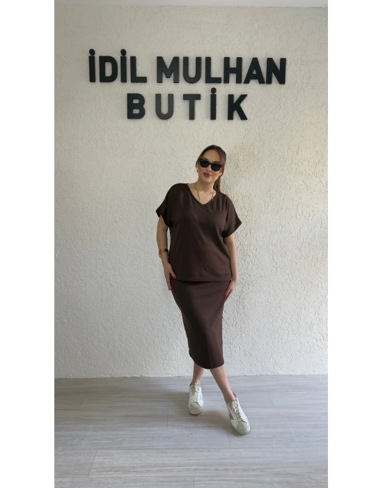 Acı Kahve V Yaka Etekli Takım