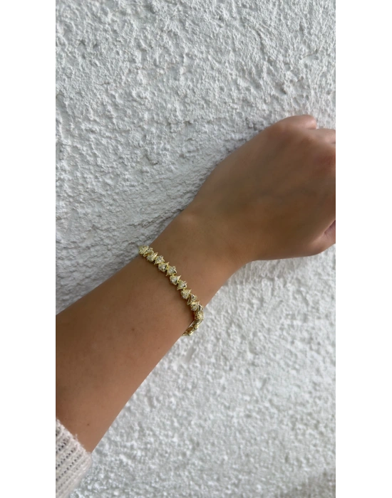 Altın Örgü Zirkon Taşlı Bileklik