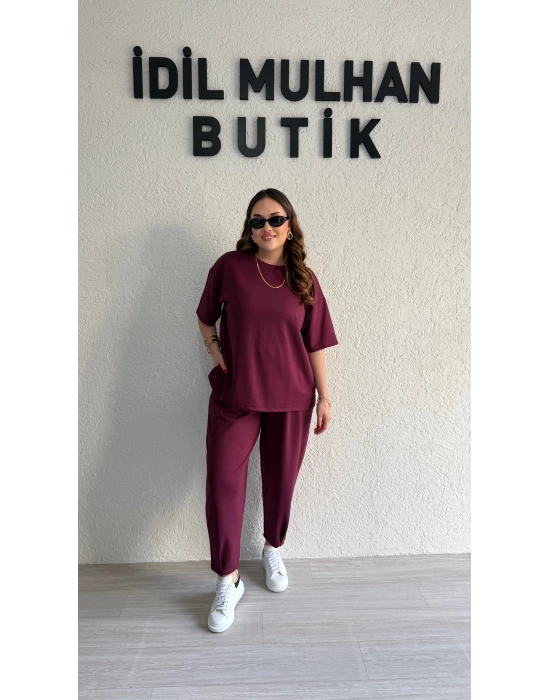 Bordo Kısa Kol Modal Takım