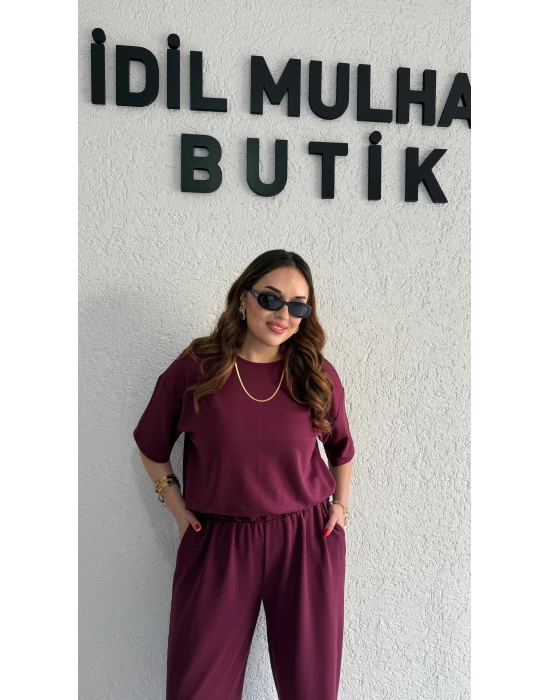 Bordo Kısa Kol Modal Takım