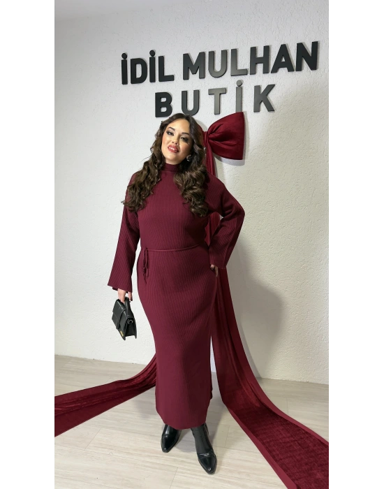 Bordo Maxi Boy Triko Elbise