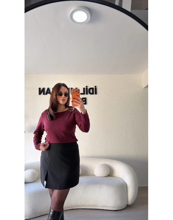 Bordo Omzu Tokalı Oysh Bluz