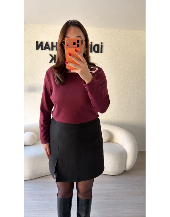 Bordo Omzu Tokalı Oysh Bluz