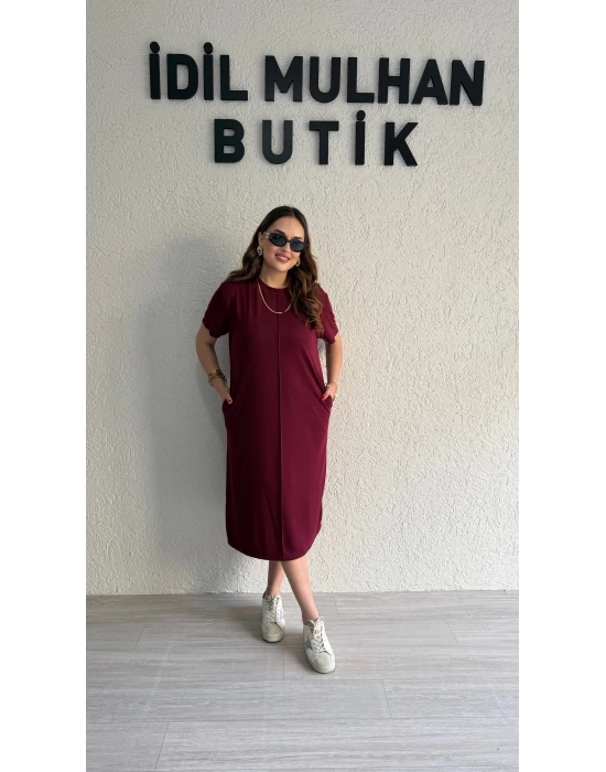 Bordo Oysh Kumaş Basic Elbise