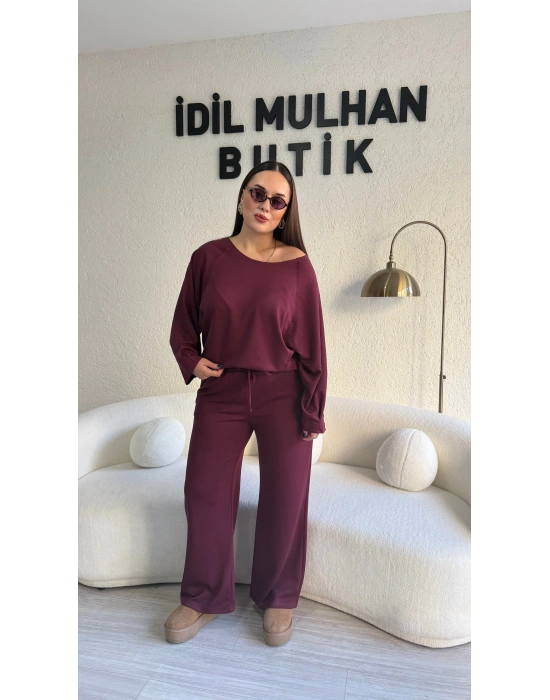 Bordo Oysh Kumaş Beli Lastikli Takım