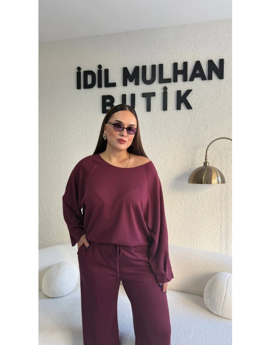 Bordo Oysh Kumaş Beli Lastikli Takım