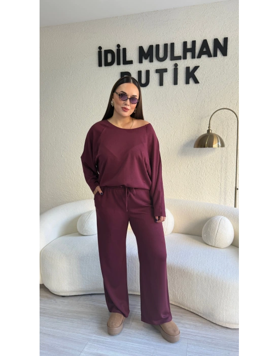 Bordo Oysh Kumaş Beli Lastikli Takım