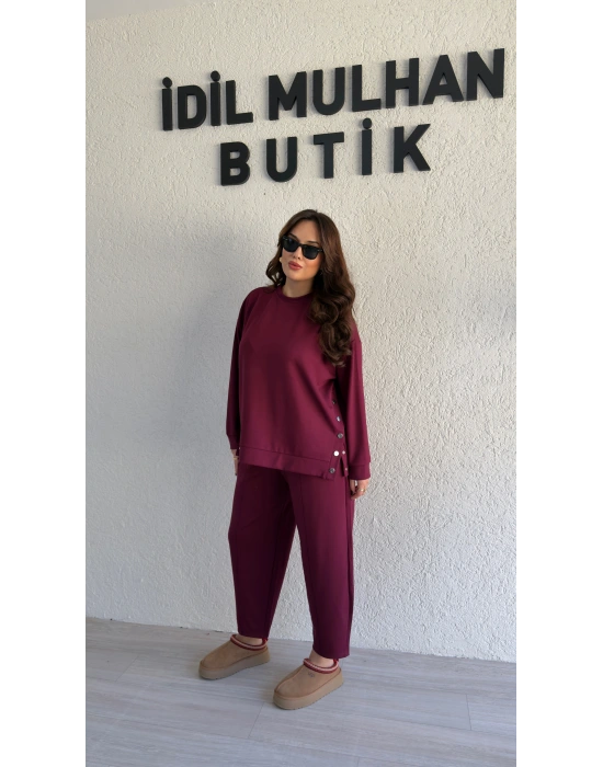 Bordo Oysh Kumaş Yanı Çıtçıtlı Takım