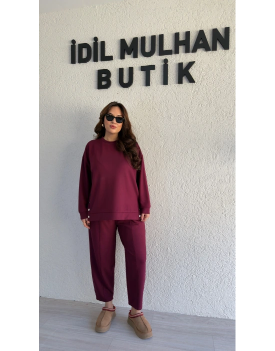 Bordo Oysh Kumaş Yanı Çıtçıtlı Takım