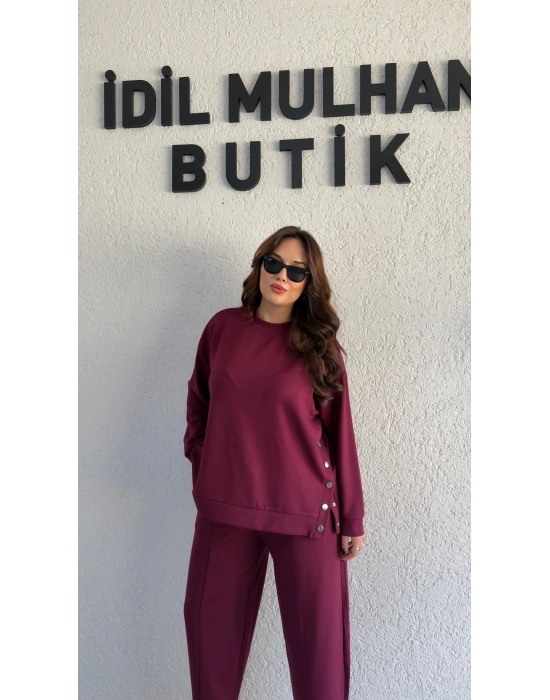 Bordo Oysh Kumaş Yanı Çıtçıtlı Takım