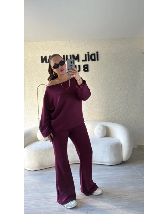 Bordo Oysho Kumaş Asimetrik Yaka Takım