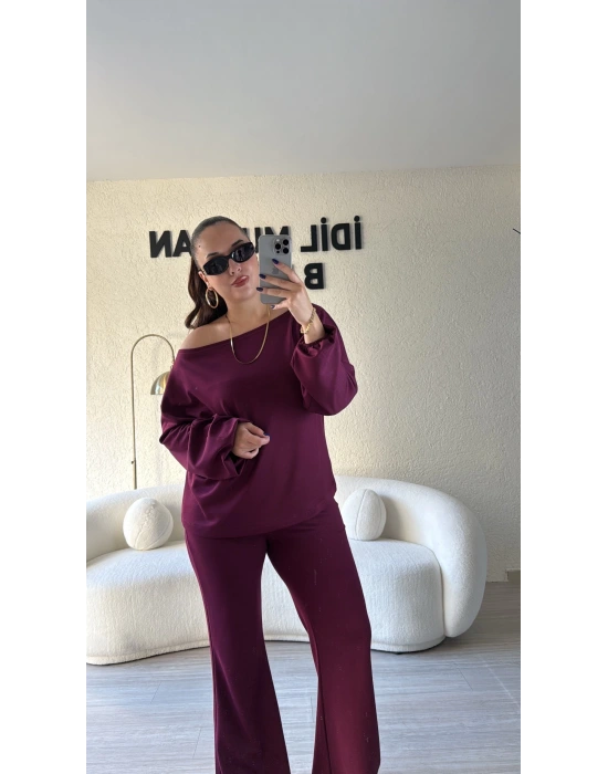 Bordo Oysho Kumaş Asimetrik Yaka Takım