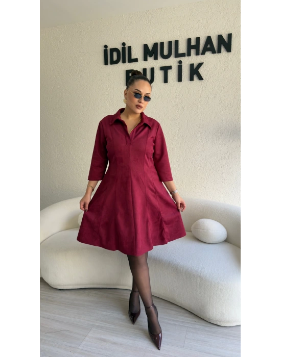 Bordo Scuba Nubuk Godeli Elbise