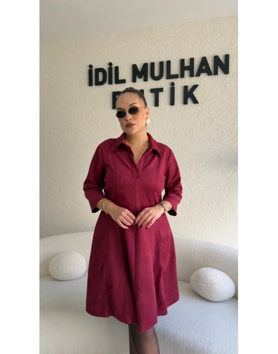 Bordo Scuba Nubuk Godeli Elbise