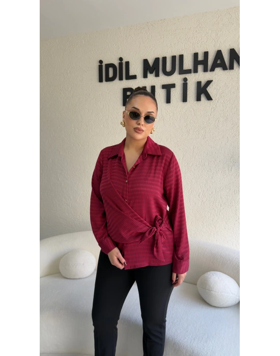 Bordo Yandan Bağlamalı Gömlek