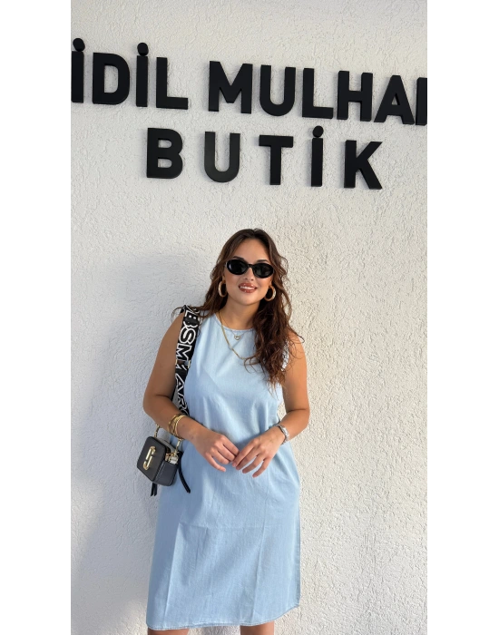 Buz Mavisi Kolsuz Kot Elbise