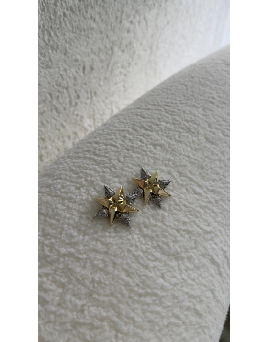 Çift Renk Tasarım Taşlı Kutup Yıldızı Küpe