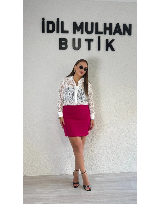 Çift Yırtmaçlı Pembe Şort Etek
