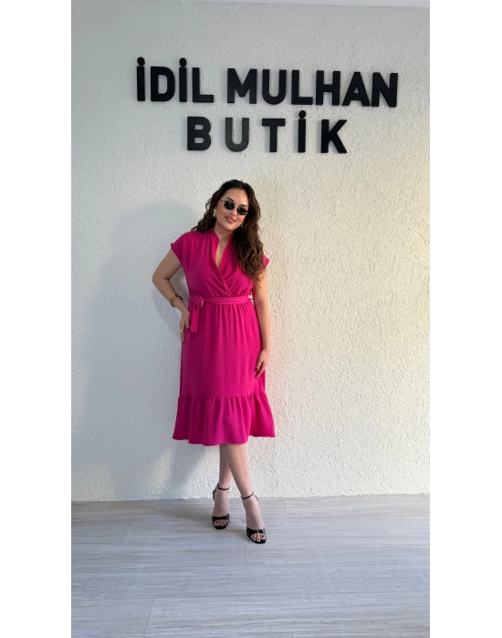 Fuşya Hakim Yaka Volanlı Aerobin Elbise