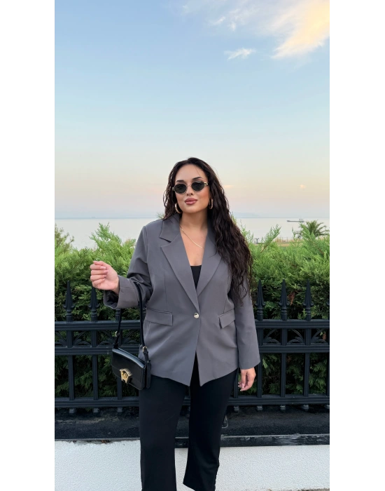 Gri Omuzları Vatkalı Blazer Ceket