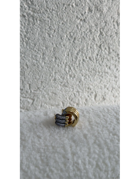 İki Renk Zirkon Taş Detaylı Boru Halka Küpe