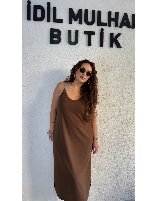 Kahverengi Askılı Elbise