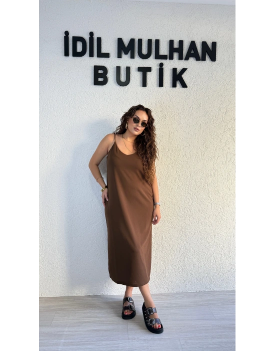 Kahverengi Askılı Elbise