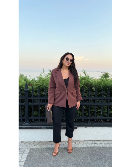 Kahverengi Omuzları Vatkalı Blazer Ceket