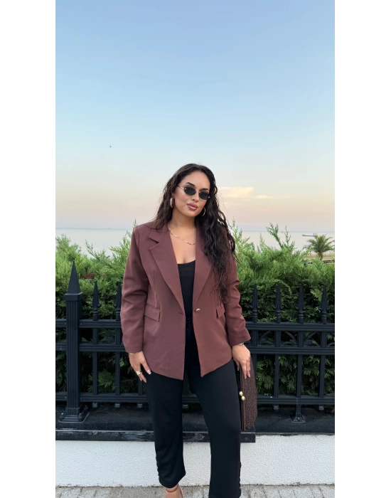 Kahverengi Omuzları Vatkalı Blazer Ceket