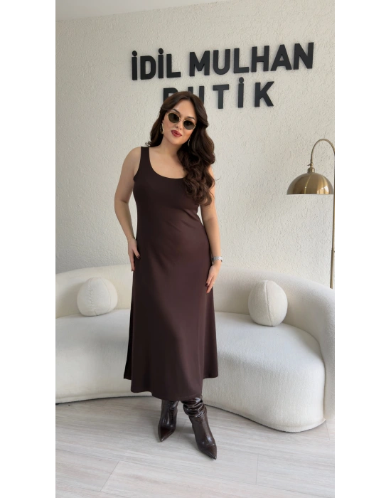 Kahverengi Oysh Kumaş İkili Elbise