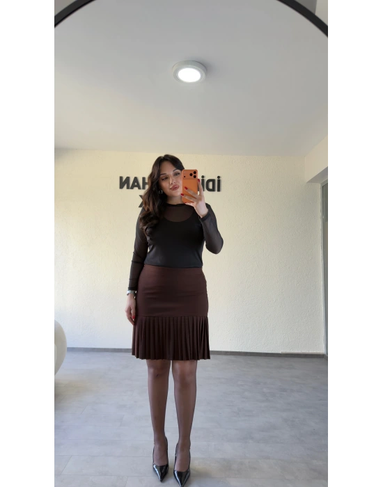 Kahverengi Piliseli Etek