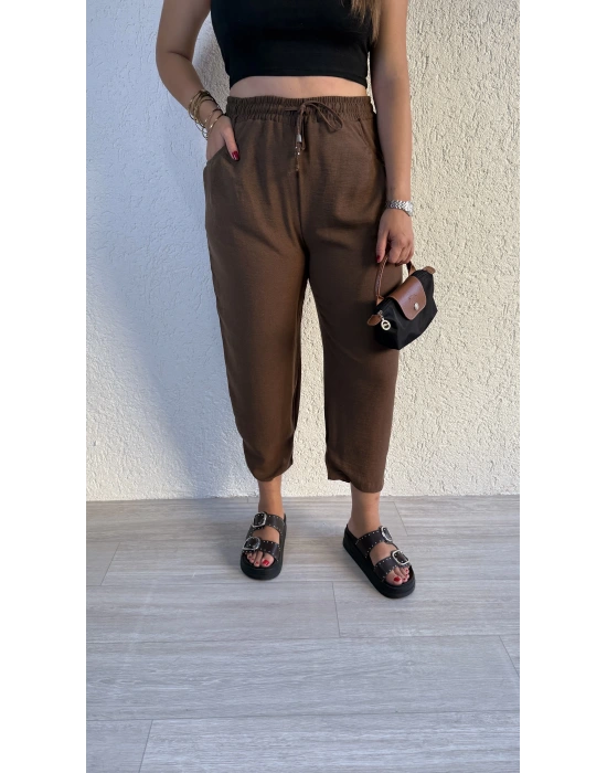 Kahverengi Keten Şalvar Pantolon