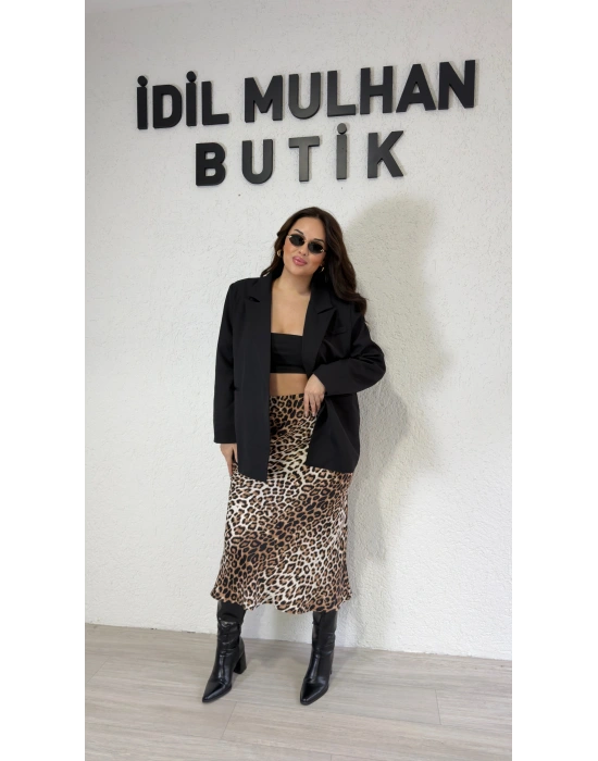 Kahverengi Saten Leopar Etek
