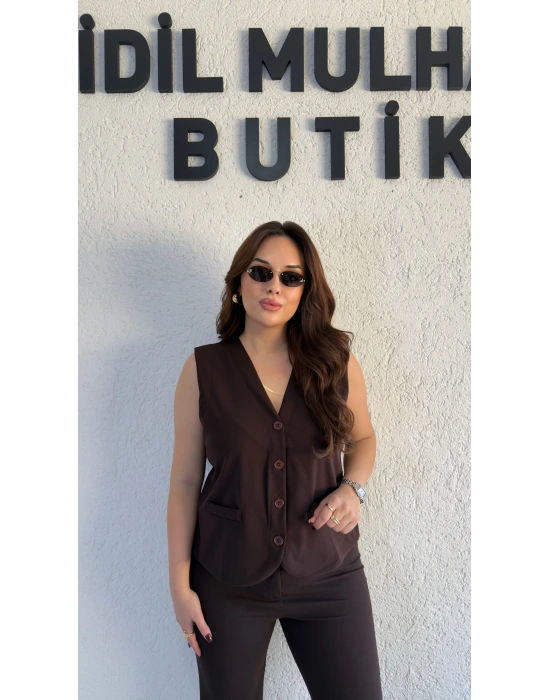 Kahverengi V Yaka Scuba Yelek