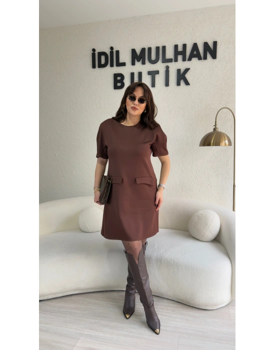 Kahverengi Zr Model Balon Kol Elbise