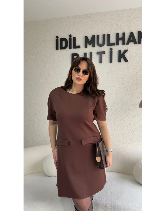 Kahverengi Zr Model Balon Kol Elbise