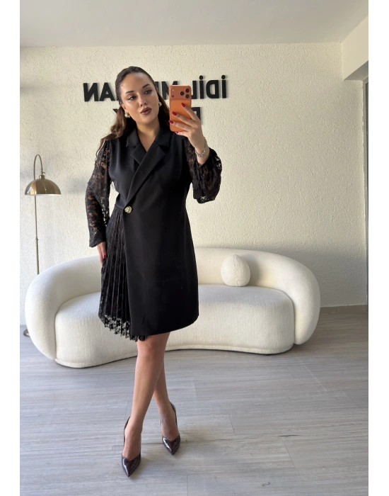 Kruvaze Kesim Dantelli Premium Elbise