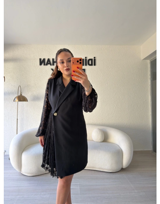 Kruvaze Kesim Dantelli Premium Elbise