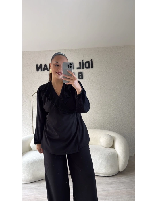 Kruvaze Yaka Bağlama Detaylı Abiye Takım