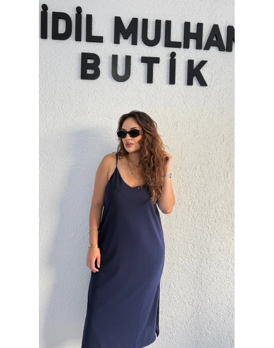 Lacivert Askılı Elbise