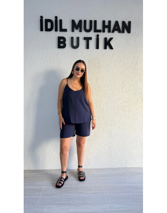 Lacivert Askılı Şortlu Tensel Takım