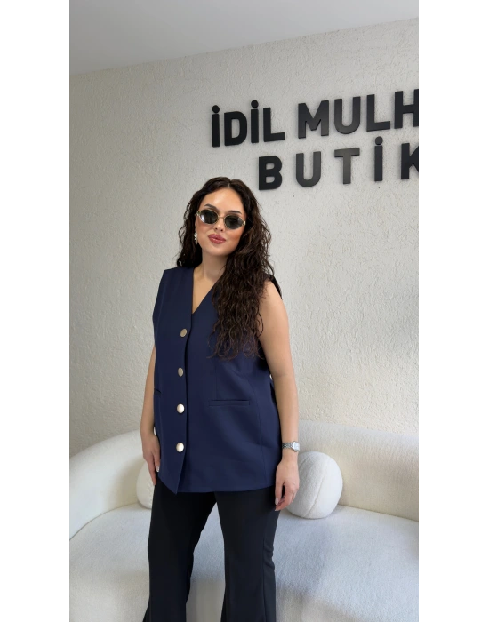 Lacivert Blazer Yelek